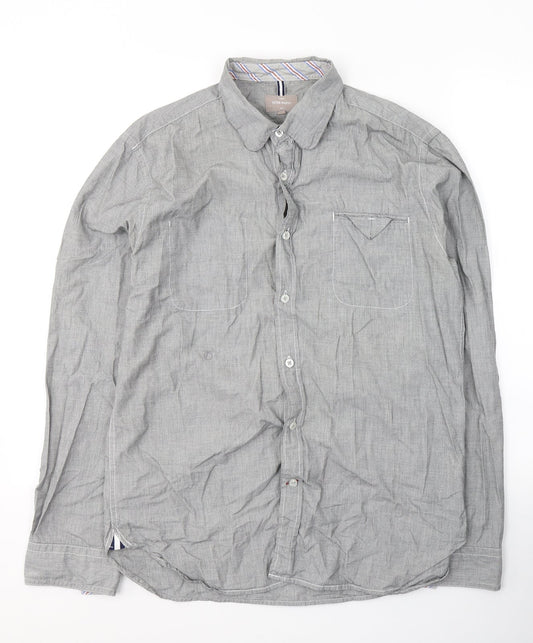 Peter Werth Mens Grey  Cotton  Button-Up Size M Collared Button