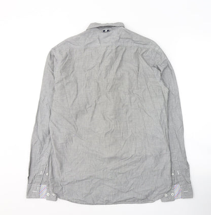 Peter Werth Mens Grey  Cotton  Button-Up Size M Collared Button