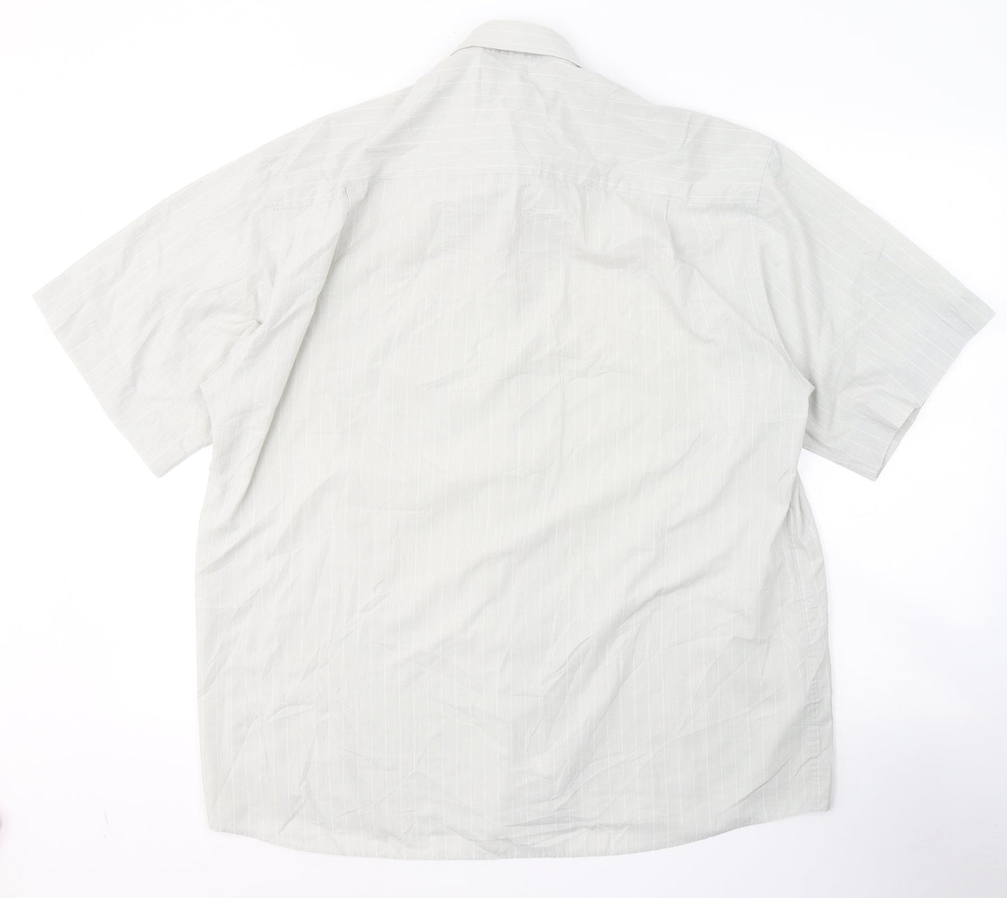 BHS Mens Grey Striped Polyester  Button-Up Size 16 Collared Button