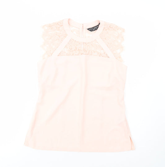 Dorothy Perkins Womens Pink  Polyester Basic Blouse Size 8 Crew Neck - Lace Detail