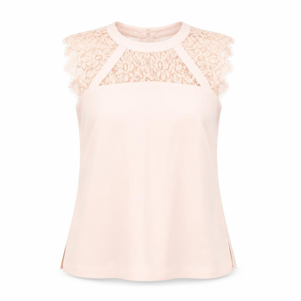 Dorothy Perkins Womens Pink  Polyester Basic Blouse Size 8 Crew Neck - Lace Detail