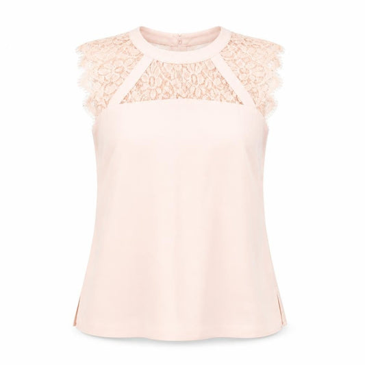 Dorothy Perkins Womens Pink  Polyester Basic Blouse Size 8 Crew Neck - Lace Detail