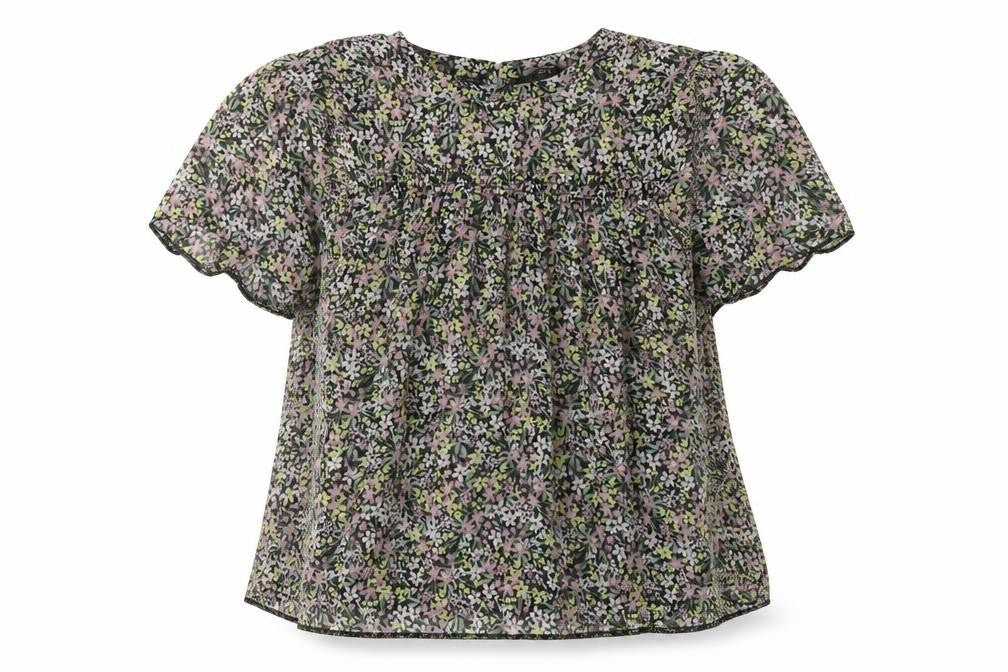 George Womens Black Floral Polyester Basic T-Shirt Size 8 Round Neck