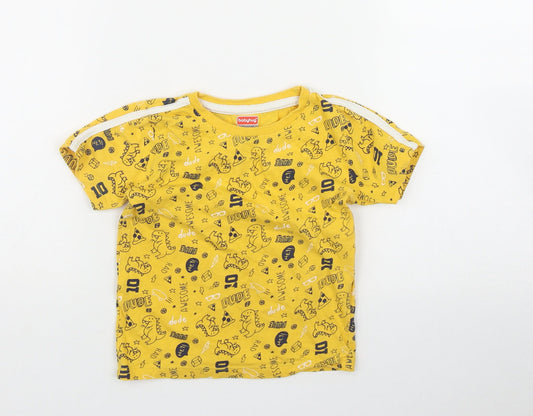 Babyhug Boys Yellow Geometric Cotton Basic T-Shirt Size 3-4 Years Round Neck  - Dinosaur Print