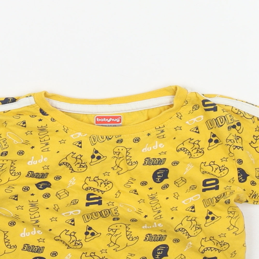 Babyhug Boys Yellow Geometric Cotton Basic T-Shirt Size 3-4 Years Round Neck  - Dinosaur Print