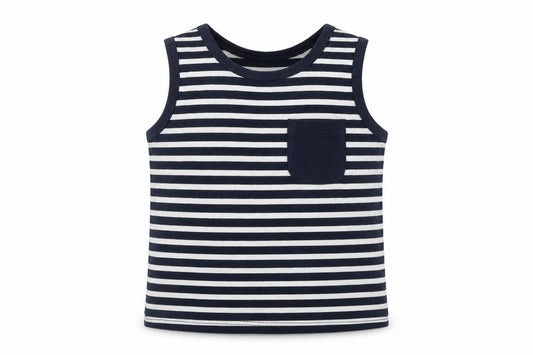 H&M Boys Blue Striped Cotton Basic Tank Size 3-6 Months Roll Neck