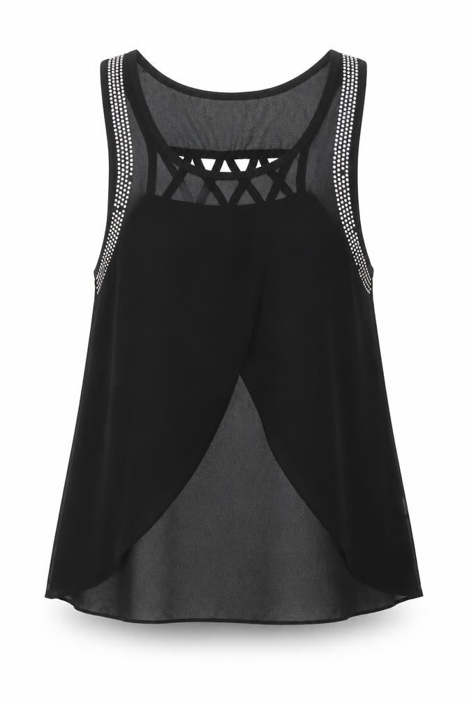 Maison Chic Womens Black  Polyester Basic Tank Size S Scoop Neck