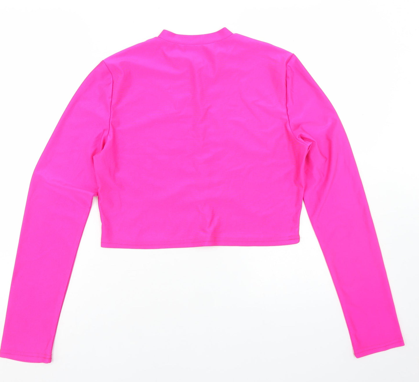 SheIn Womens Pink  Polyester Cropped T-Shirt Size L Mock Neck