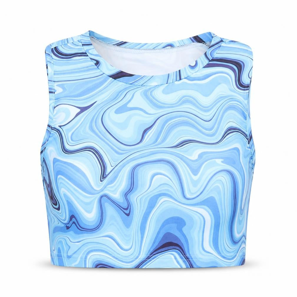 SheIn Womens Blue  Polyester Cropped Tank Size L Round Neck - Tie Dye