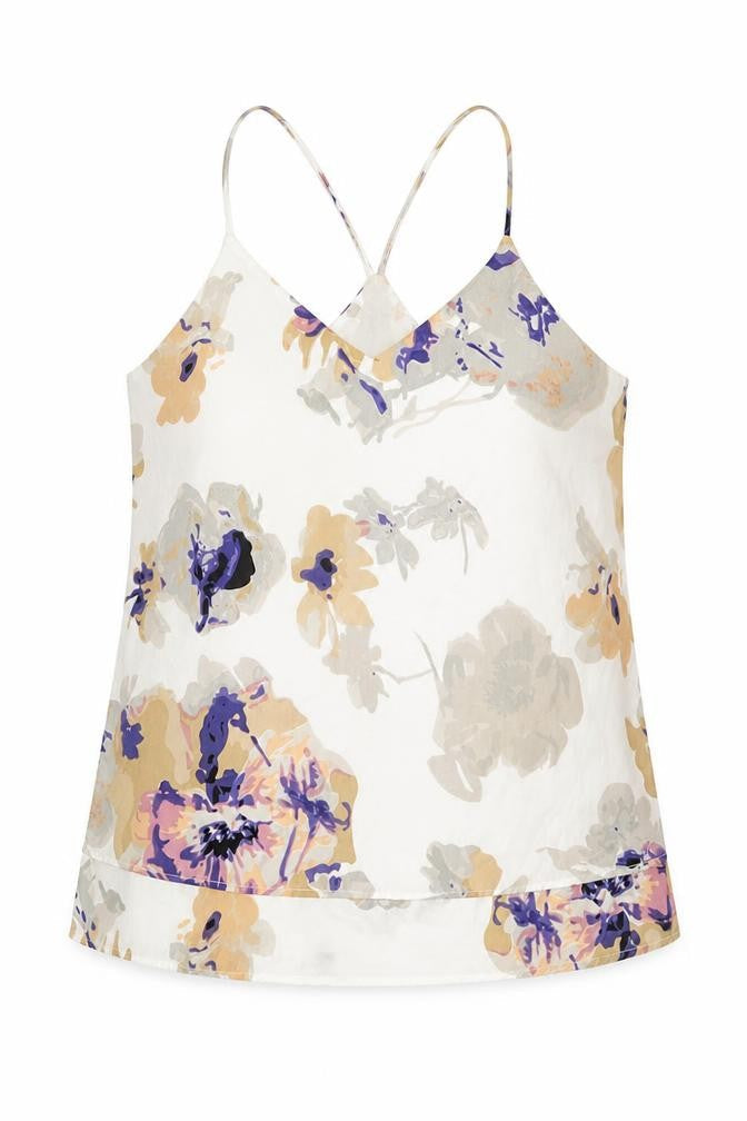 Exhibit Womens White Floral Polyester Basic Tank Size 10 V-Neck