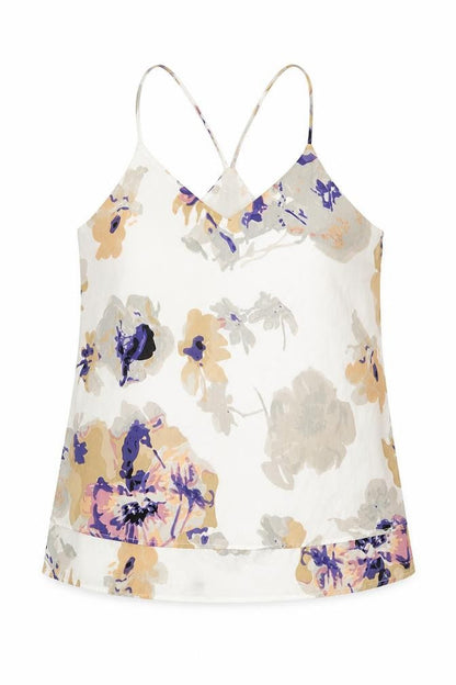 Exhibit Womens White Floral Polyester Basic Tank Size 10 V-Neck