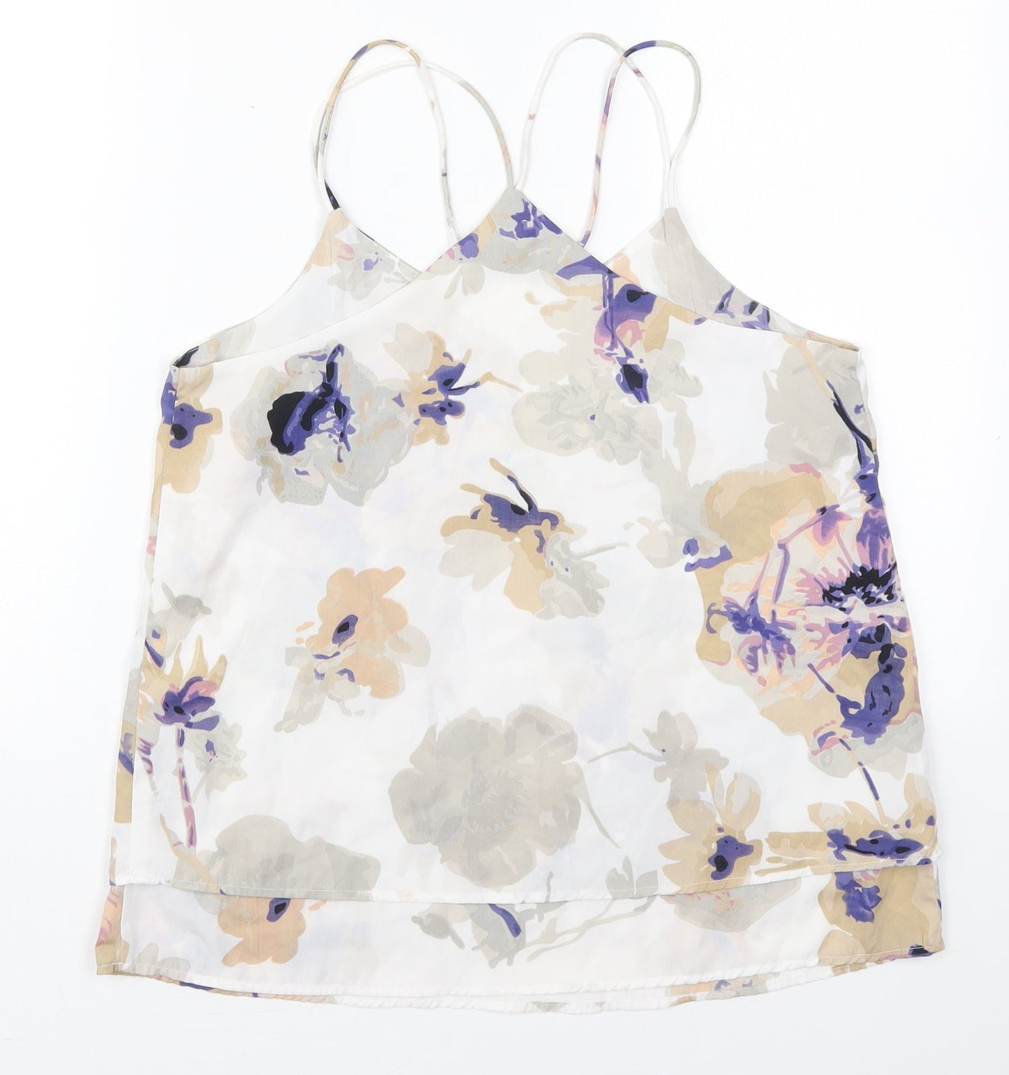 Exhibit Womens White Floral Polyester Basic Tank Size 10 V-Neck