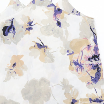 Exhibit Womens White Floral Polyester Basic Tank Size 10 V-Neck