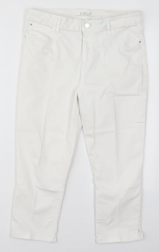 Marks and Spencer Womens White  Cotton Cropped Jeans Size 30 in L20 in Regular Button