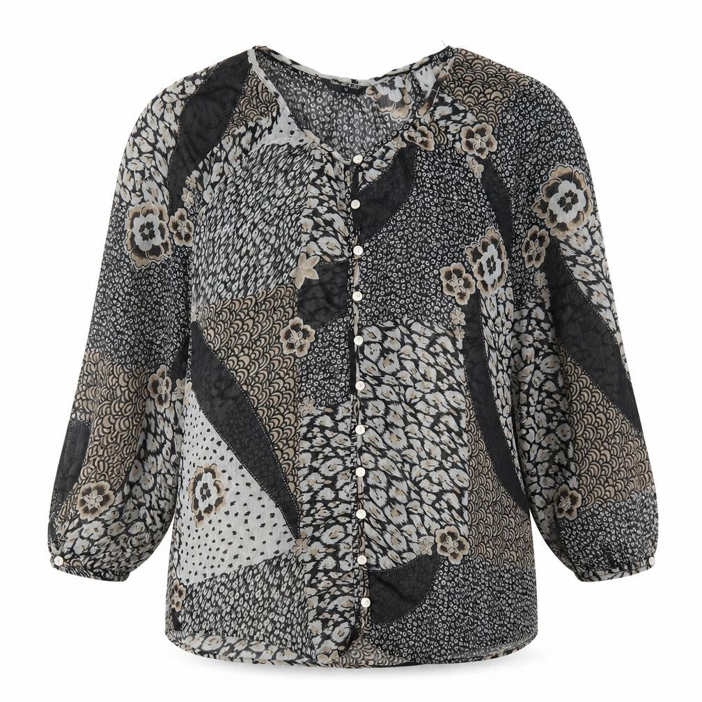 Miss Selfridge Womens Grey Animal Print Polyester Basic Button-Up Size 14 Round Neck