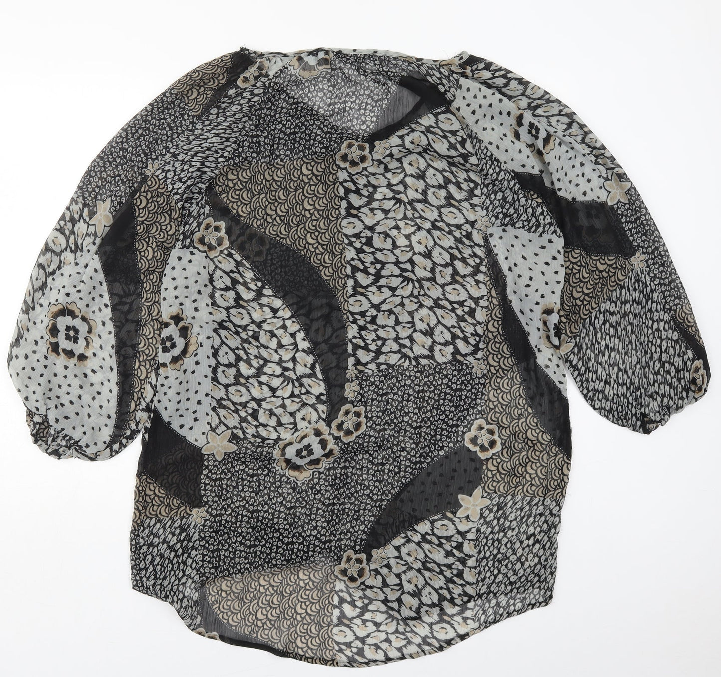 Miss Selfridge Womens Grey Animal Print Polyester Basic Button-Up Size 14 Round Neck