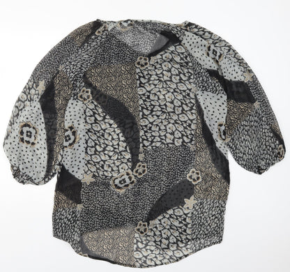 Miss Selfridge Womens Grey Animal Print Polyester Basic Button-Up Size 14 Round Neck