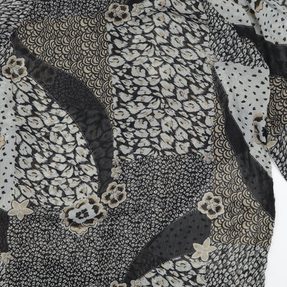 Miss Selfridge Womens Grey Animal Print Polyester Basic Button-Up Size 14 Round Neck