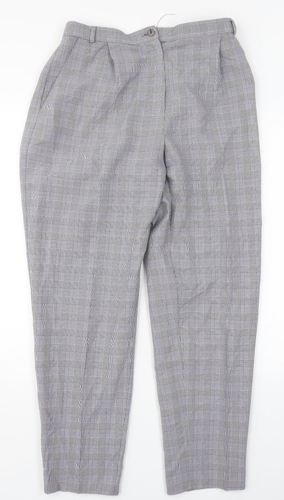 Marks and Spencer Womens Grey Check Polyester Trousers  Size 14 L29 in Regular Button