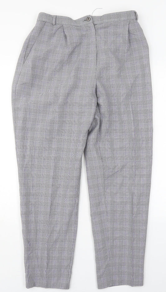 Marks and Spencer Womens Grey Check Polyester Trousers  Size 14 L29 in Regular Button