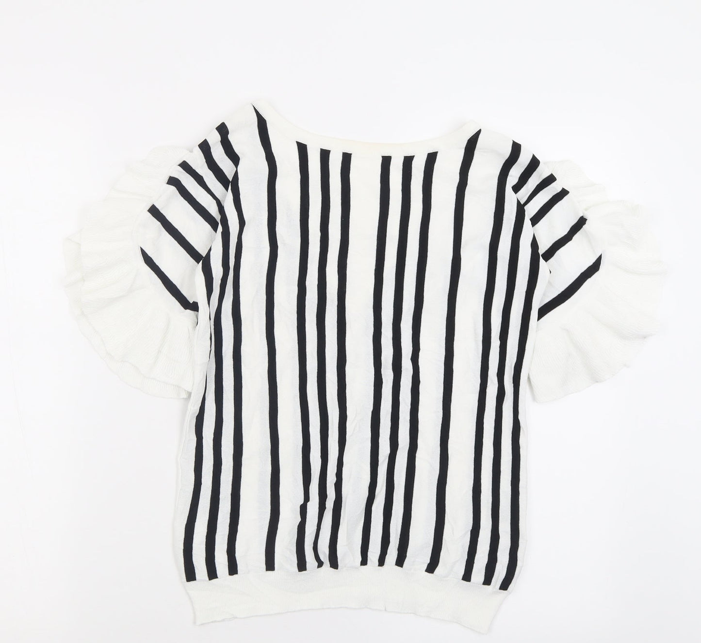 NEXT Womens White Striped Viscose Basic T-Shirt Size 8 Crew Neck