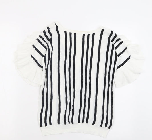NEXT Womens White Striped Viscose Basic T-Shirt Size 8 Crew Neck