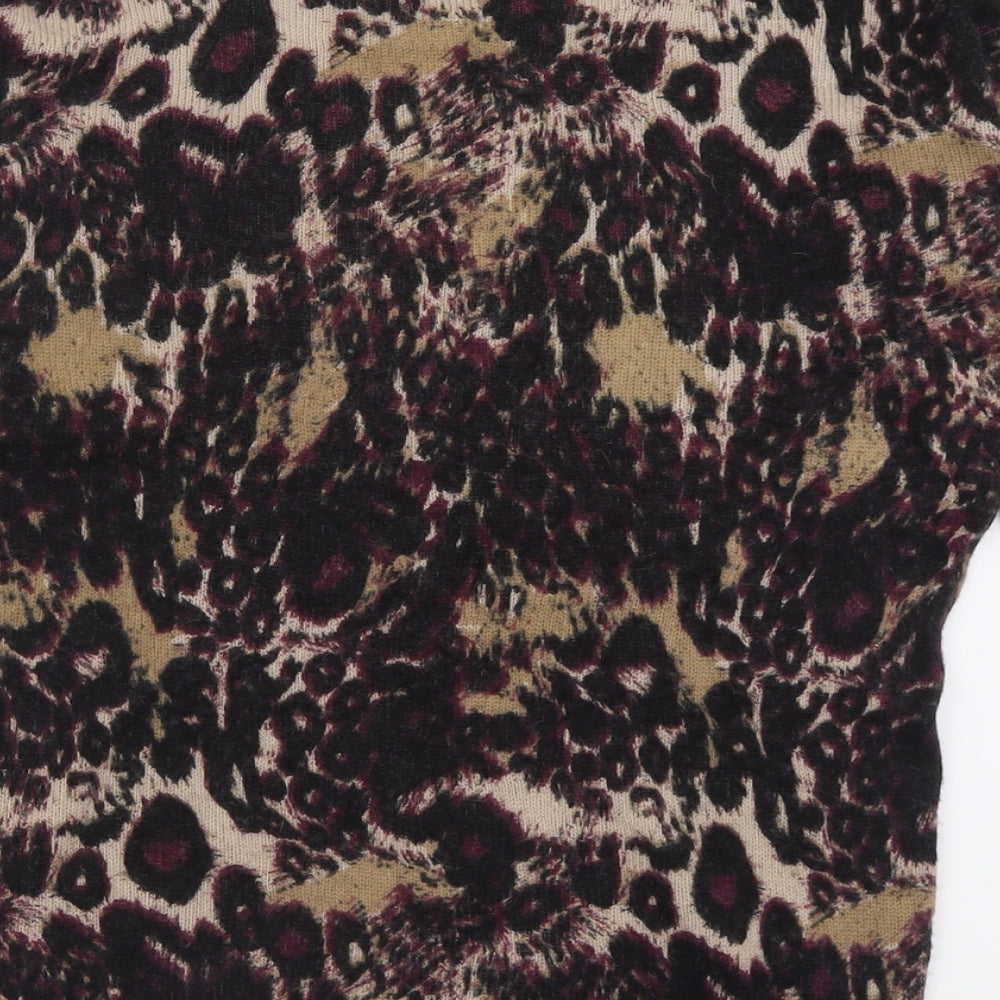 Warehouse Womens Pink Crew Neck Animal Print Nylon Pullover Jumper Size 8