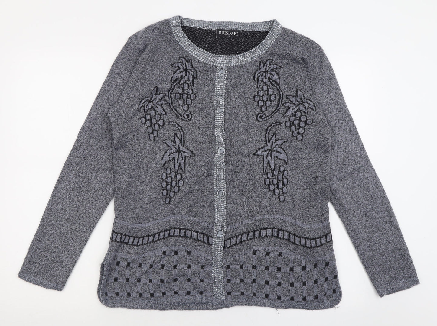 Buisdaei Womens Grey Crew Neck Geometric Cotton Pullover Jumper Size M