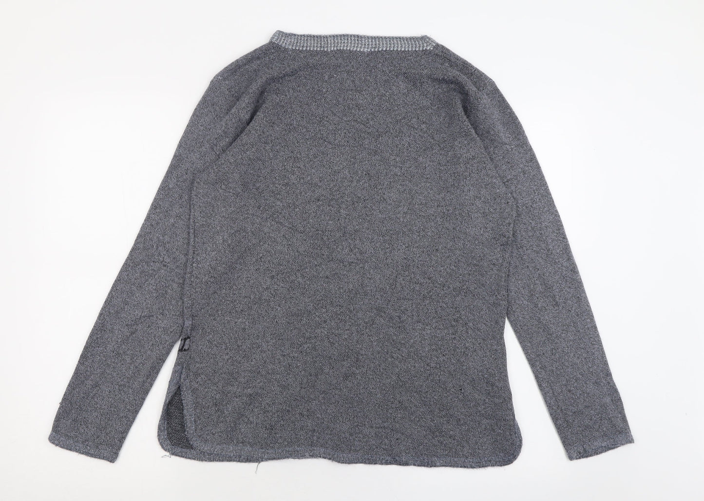 Buisdaei Womens Grey Crew Neck Geometric Cotton Pullover Jumper Size M