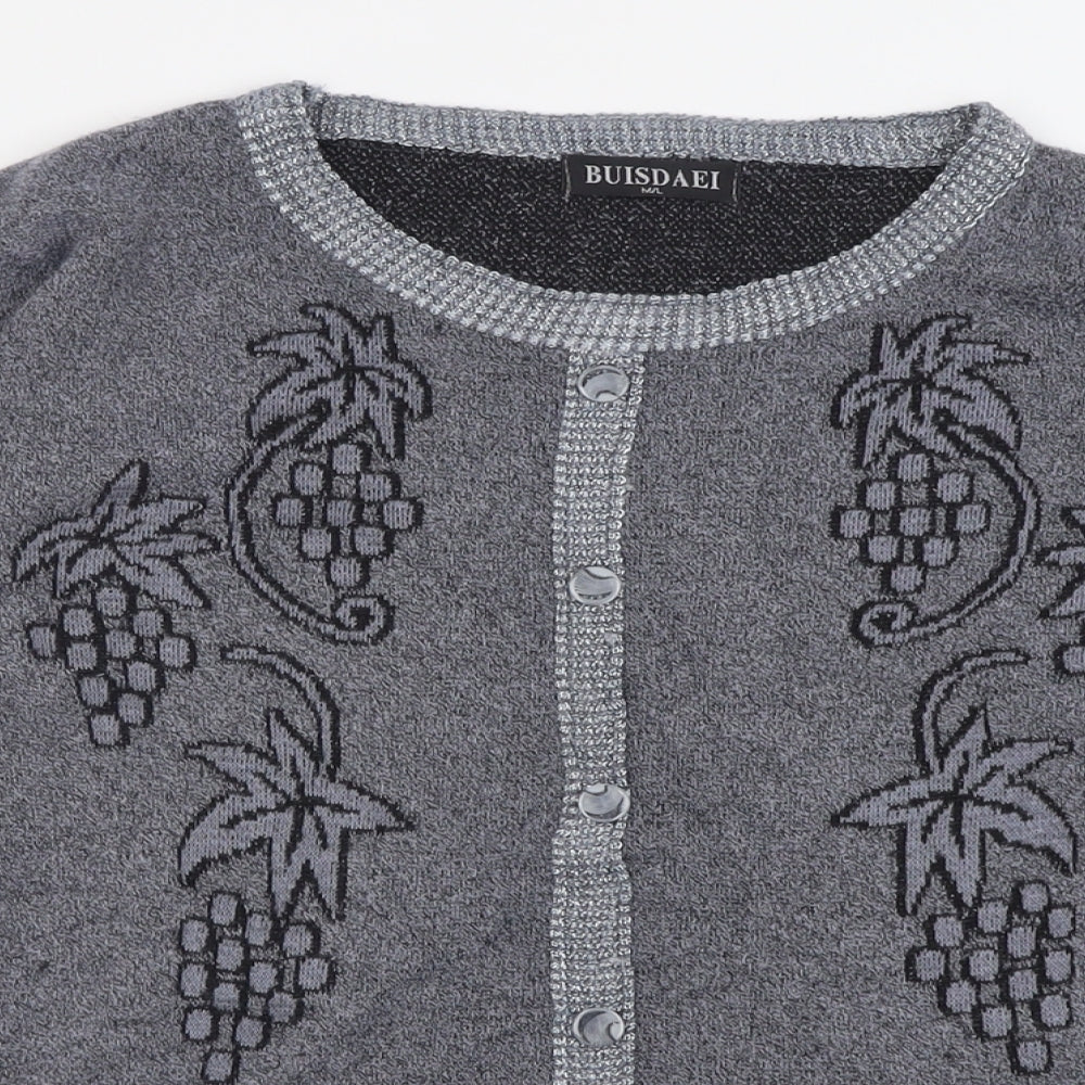 Buisdaei Womens Grey Crew Neck Geometric Cotton Pullover Jumper Size M
