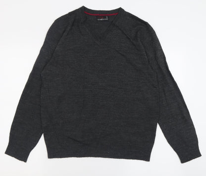 Preloved NEXT Mens Grey V-Neck  Acrylic Pullover Jumper Size M - Front