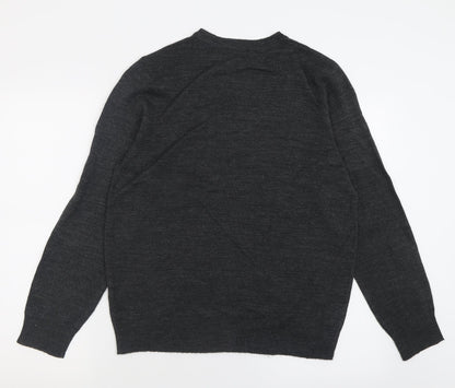 Preloved NEXT Mens Grey V-Neck  Acrylic Pullover Jumper Size M - Back