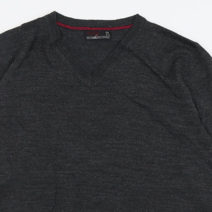 Preloved NEXT Mens Grey V-Neck  Acrylic Pullover Jumper Size M - Detail