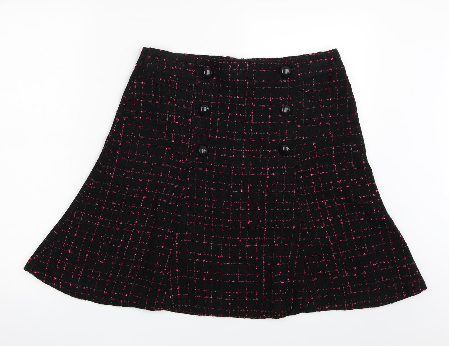Dunnes Stores Womens Black Check Acrylic A-Line Skirt Size 12   Zip