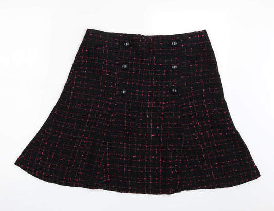 Dunnes Stores Womens Black Check Acrylic A-Line Skirt Size 12   Zip