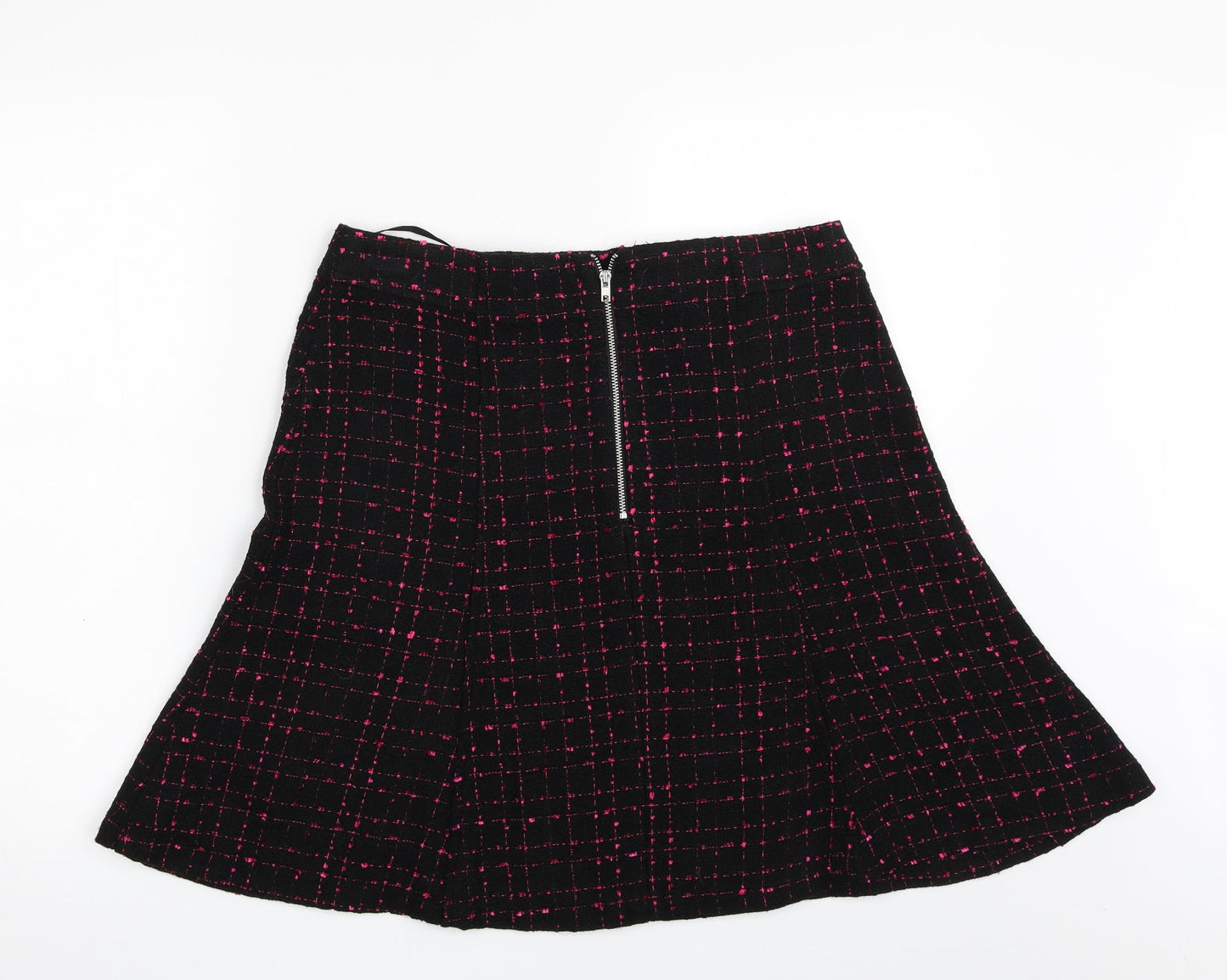Dunnes Stores Womens Black Check Acrylic A-Line Skirt Size 12   Zip