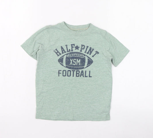 Carter's Boys Green  Cotton Basic T-Shirt Size 4 Years Round Neck Pullover - American football