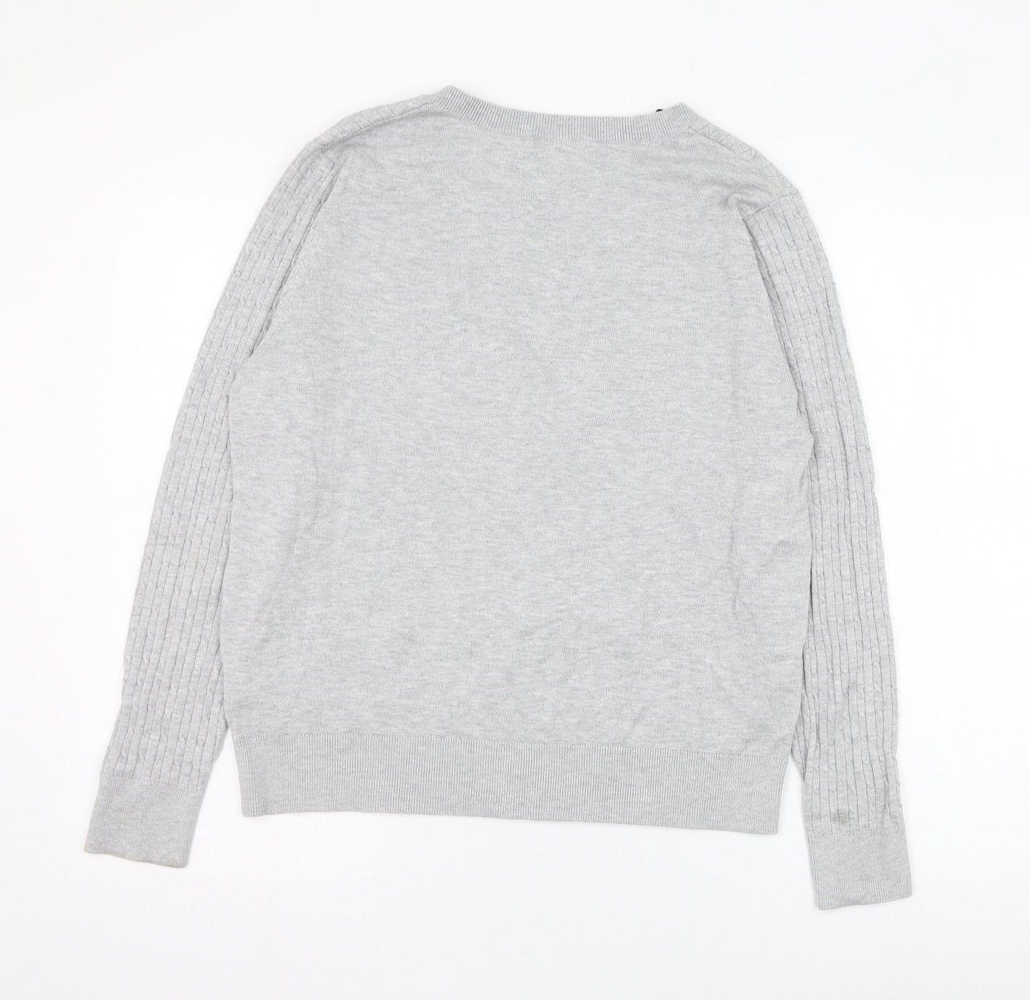 H&M Womens Grey V-Neck  Viscose Pullover Jumper Size L