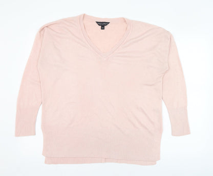 Dorothy Perkins Womens Pink V-Neck  Acrylic Pullover Jumper Size 14