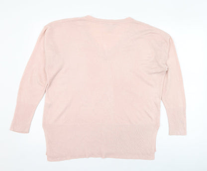 Dorothy Perkins Womens Pink V-Neck  Acrylic Pullover Jumper Size 14