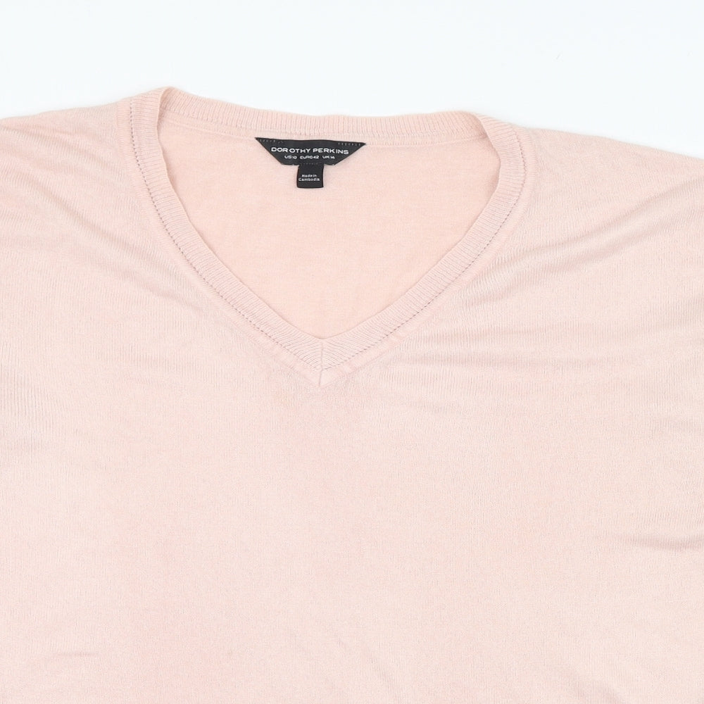 Dorothy Perkins Womens Pink V-Neck  Acrylic Pullover Jumper Size 14