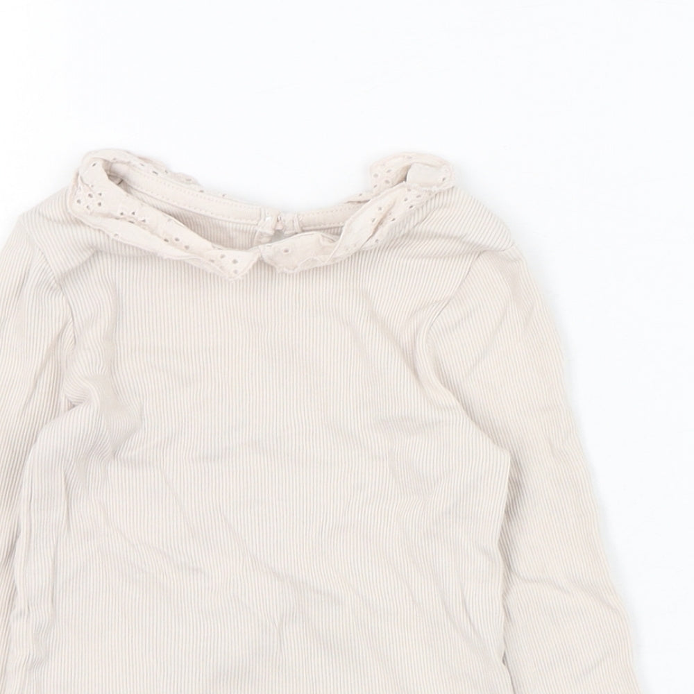 George Girls Beige  Cotton Basic T-Shirt Size 3-4 Years Collared Pullover
