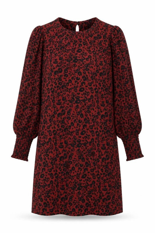 Next Womens Red Animal Print Viscose Sheath  Size 14  Crew Neck Button