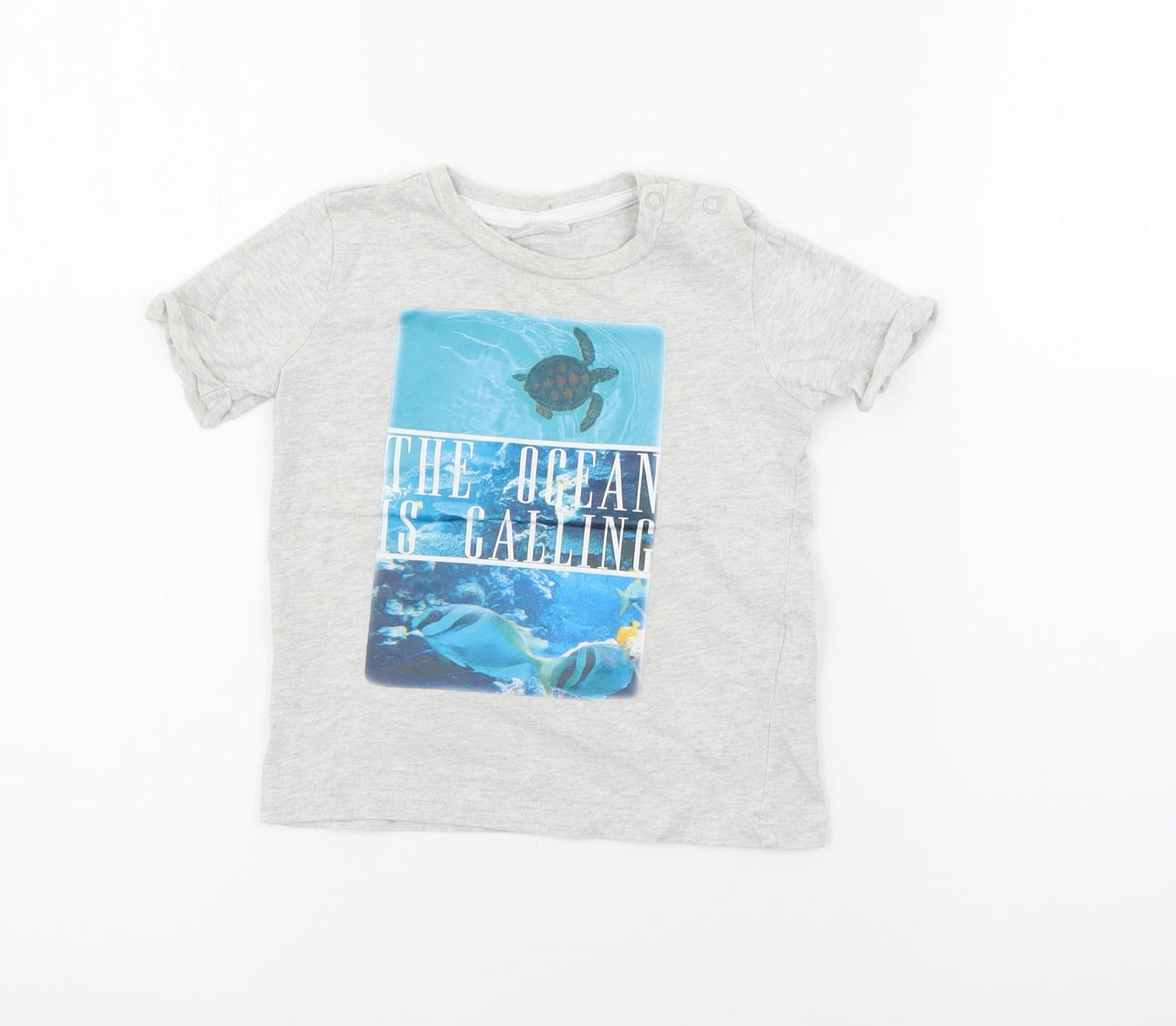 F&F Baby Grey  Cotton Pullover T-Shirt Size 12-18 Months Crew Neck Snap