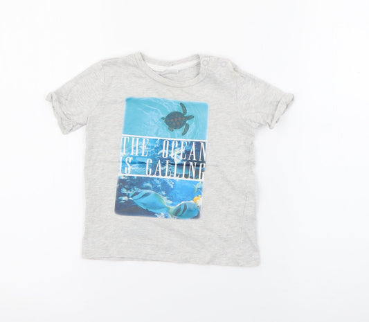 F&F Baby Grey  Cotton Pullover T-Shirt Size 12-18 Months Crew Neck Snap