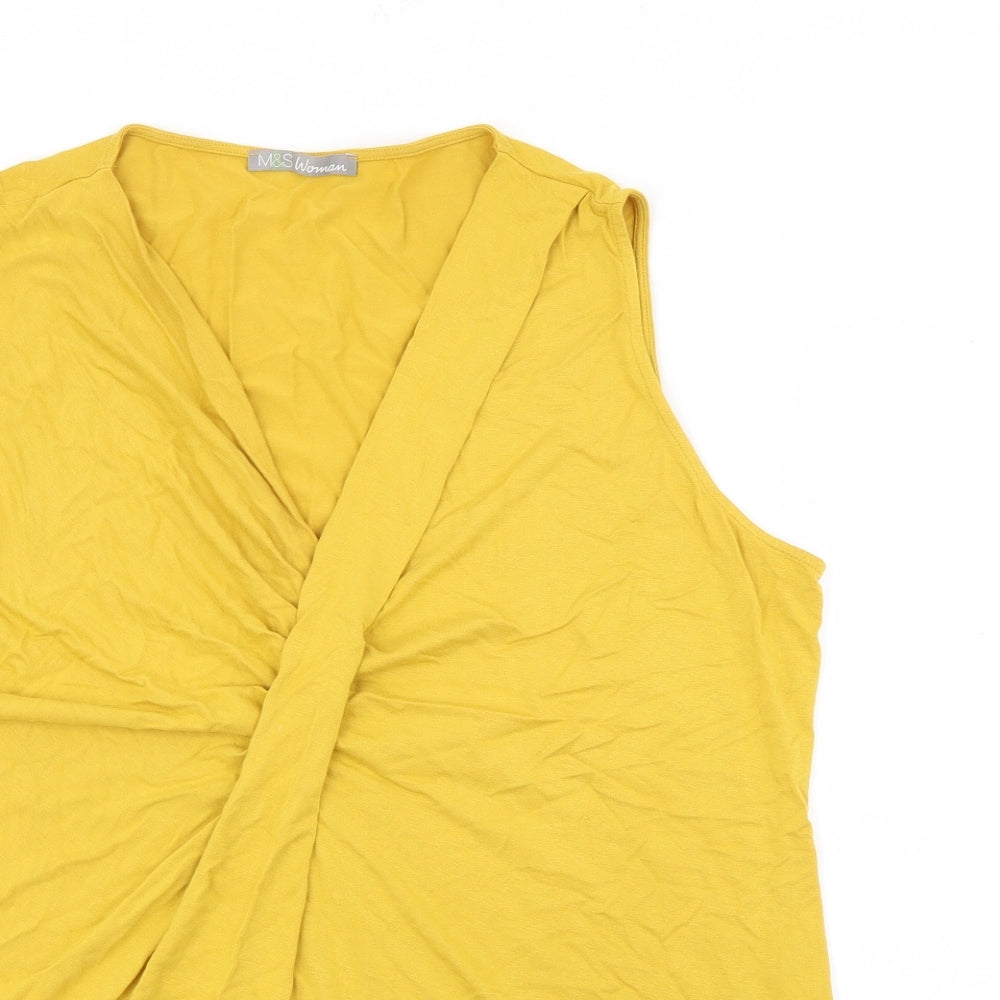 Marks and Spencer Womens Yellow V-Neck  Viscose Pullover Jumper Size 16