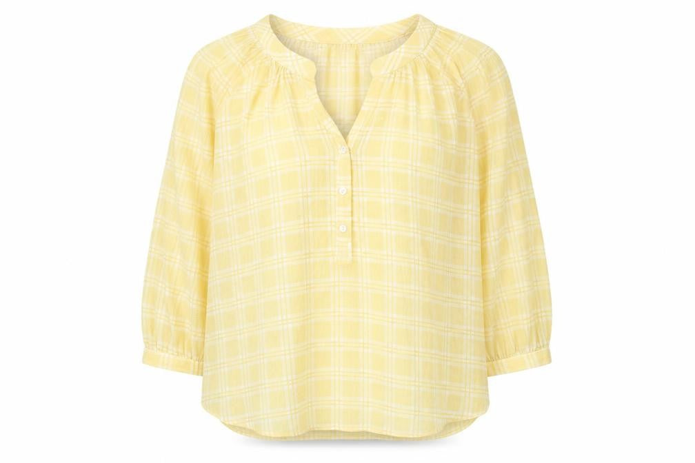 Primark Womens White Plaid Polyester Basic Blouse Size 8 Round Neck
