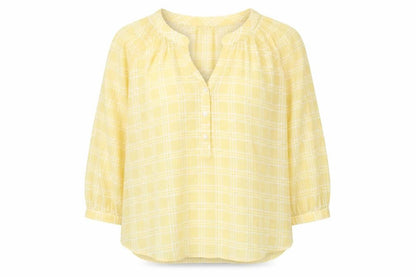Primark Womens White Plaid Polyester Basic Blouse Size 8 Round Neck