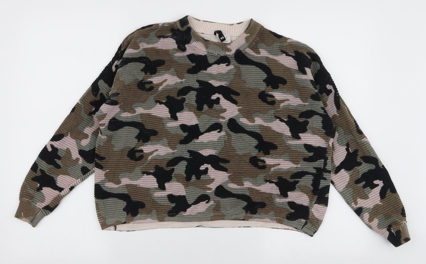 H&M Womens Multicoloured High Neck Camouflage 100% Cotton Pullover Jumper Size XS