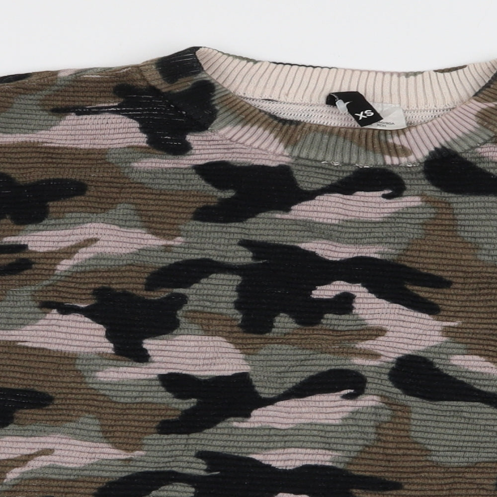 H&M Womens Multicoloured High Neck Camouflage 100% Cotton Pullover Jumper Size XS